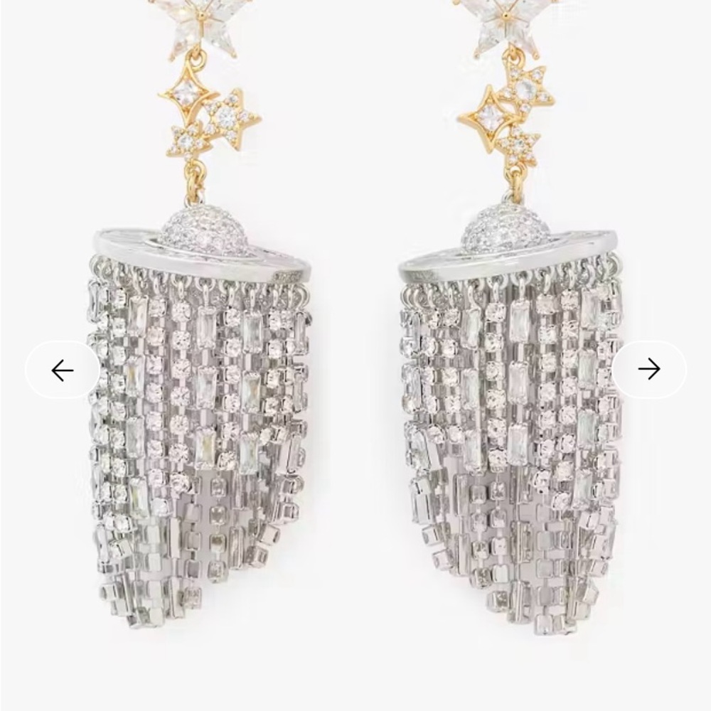 Kate Spade RARE SPACE CADET CELESTIAL Statement Tassel Drop Earrings NWT !